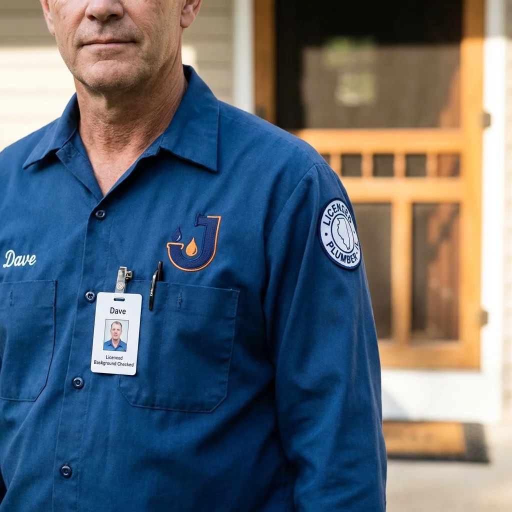 Licensed plumber showing ID badge in Charlestown, MD